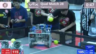 VEX Worlds 2016 - VRC High School - Engineering - Qual 28 (9708 2011B) 181 vs 241 (1344 359A)