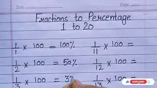 Fractions to percentage 1 to 20