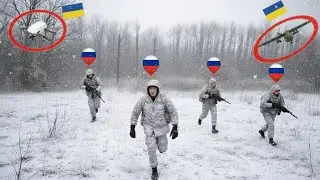 Ukrainian Azov FPV Drone Destroys Large Russian Troop in Open Terrain