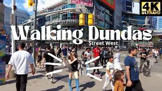 4K Walking on  Dundas Street West in Downtown Toronto