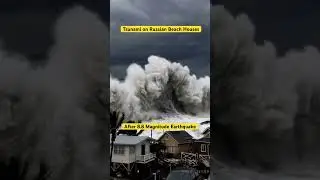 Tsunami waves crashing on Russian beach houses #tsunami #earthquake #russia #beach #storm