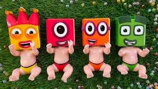 Numberblocks NEW 1 Full of 4 Rainbow Bathtubs Candy with Relaxing video & Magic Slime Cutting Video
