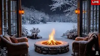 Cozy Winter Fireplace Ambience | Crackling Fire Sounds & Relaxing Chill Music | Snowy Cabin Night At