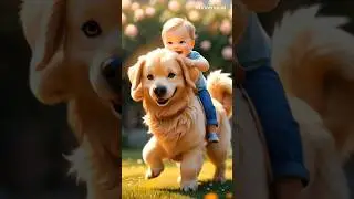 Adorable Duo! Baby Rides Fluffy Dog in a Heartwarming Joyful Moment 🐶👶❤️