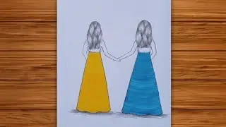 Girl friendship drawing easy|how to draw two girls best friends step by step|pencil drawing easy