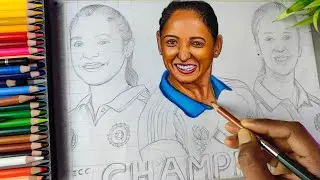 Harmanpreet Kaur Drawing, ICC Women’s World Cup 2025 Champions🏆, Realistic Colour Pencil Tutorial