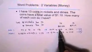 Coins Nickel Dimes Word Problem Linear Application