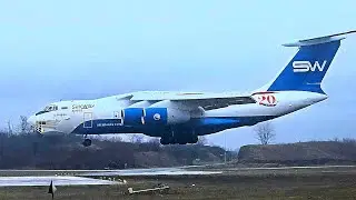 EXTREME CROSSWIND RAINY LANDING Silkway Ilyushin Il-76 At Batajnica Airbase