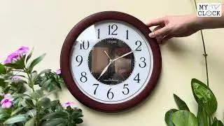 Citizen 4MY769 Solar 34cm Round Wooden Frame Wall Clock with Convex Glass ソーラー式 丸型木製フレーム 凸面ガラス掛け時計