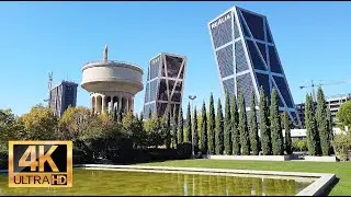 WALK (4K) PARQUE DE LA PLAZA DE CASTILLA - CASTELLANA - MADRID - ESPAÑA 🇪🇸