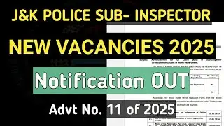 Good News | J&K POLICE SUB-INSPECTOR Telecommunication Vacancies Out| SI VACANCIES 2025