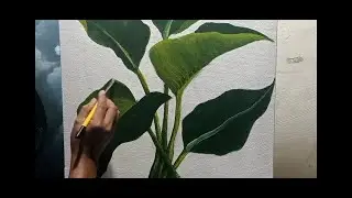 Melukis daun pada kanvas menggunakan cat akrilik|acrylic painting on canvas