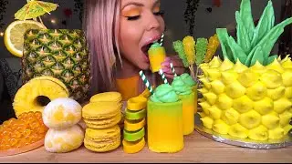 ASMR PINEAPPLE CAKE, EDIBLE SHOT GLASS DRINK, MANGO MOCHI ICE CREAM, OREO, SPOONS, BOBA,  MUKBANG 먹방