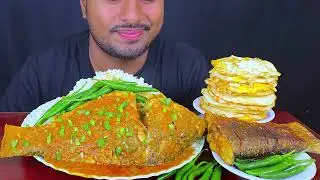 Eating Whole Fish Curry, Fish Fry, Egg omlette || Eating Show