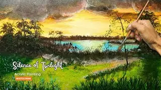 Silence of Twilight / How to Draw Sunset Landscape Painting / Acrylic Painting For Beginners 