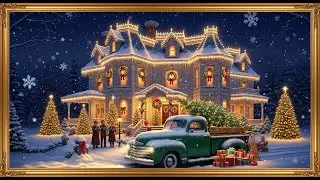 Frame TV Art with Music: Victorian Christmas Caroling Scene with Vintage Truck and Lights