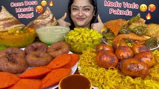 GHEE CONE DOSA, MEDU VADA, MASALA MAGGI, CARROT IDLI, FRIED BOILED EGGS, BREAD PAKODA, VADA, CHUTNEY