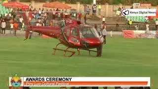 SEE HOW RAILA ODINGA WAS PICKED BY A CHOPPER AT RAILA ODINGA STADIUM AFTER WATCHING A FOOTBALL MATCH