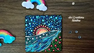 How to make Dot Mandala Scenery/Dot Mandala Art/Sunset landscape/Pointillism
