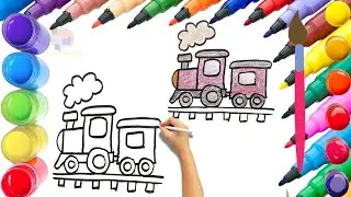 How To Draw cute Train Drawing, Painting & Coloring For Kids and Toddlers_ Child Art 🐋🌈🎨