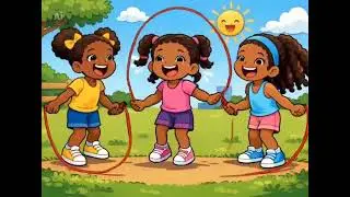 African American- Black Girls Jump Roping. Jump Roping Reduces Stress. Laugh More Stress Less