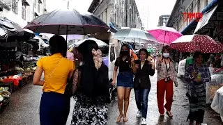 Rainy Day in Downtown Market Walking Tour of Yangon Myanmar