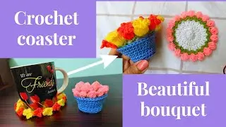 🧶😍FLOWER BASKET Home Decor Ideas / Beautiful Crochet Coaster into mini Bouquet