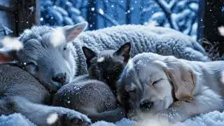 Cozy Sleep for Kids & Adults &ndash; Lamb, Cat & Puppy Under Falling Snow