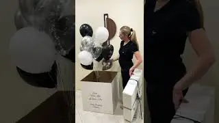 Surprise box. Box with balloons inside. Open box