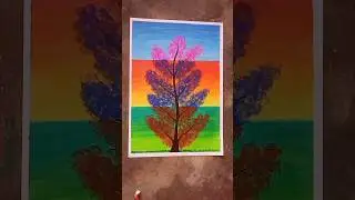 three beautiful sky with flower tree painting 🎨 #drawing #art #shree Krishna song #treanding #short