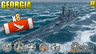 Battleship Georgia 8 KILLS Sea Of Fortune | World of Warships