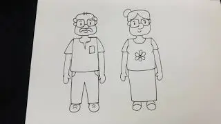 Draw grandparents cartoon, old couple step by step for beginners | Old man, Old Woman cartoon