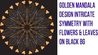 Golden Mandala Design  Intricate Symmetry with Flowers & Leaves on Black background