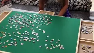 Rotating Wooden Jigsaw Puzzle Board, Puzzle Board with 6 Drawers & Cover, 360 Degree Rotating Puzzle