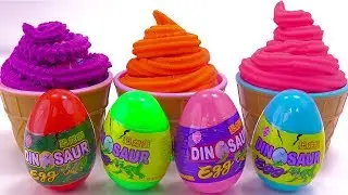 Learn 3 Colors Play Doh Ice Cream Cups for kids | Surprise Dinosaur Eggs, LEGO ,Kinder Joy  Eggs