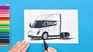 How to draw Tesla Semi electric truck