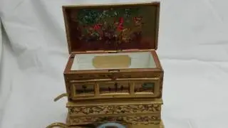 ZIMBALIST BRASS HAND PAINTED ENAMELED STREET ORGAN w/THORENS 28 NOTE MUSIC BOX
