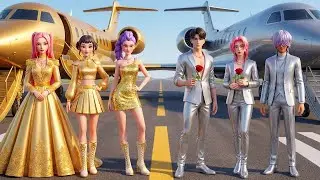 😱 K-Pop Demon Hunters: Golden Family VS Diamond Family in the Magic Airplane! ✨✈️