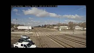 3/24/2021 Kearney NE Tornado Sirens With Eastbound Union Pacific Train. Virtual Railfan Kearney NE.