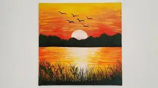 Simple and beautiful Sunrise Landscape Painting | Stay home #PaintwithMe