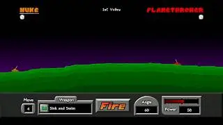 Nuke pack VS Flamethrower pack power comparison. /Pocket Tanks Deluxe/