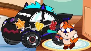 Fox Thief Drawing 🎨 On The Black Car ✨ Polices Car Help Super Heroes Panda 💚 Song English For Kids