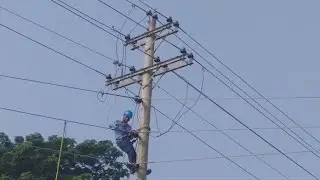 Lineman grounding 11 KV line on pole