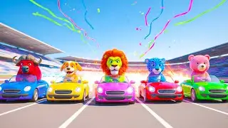 Animal Car Racing! Lion Dog Buffalo Leopard Bear Race &ndash; Funny 3D Cartoon
