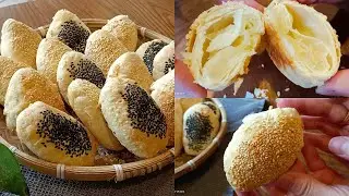 糖鼓酥餅 Hollow sugar pancake 豆漿店的糖鼓燒餅,在家自己也能做.餅皮非常酥脆搭配香甜軟糯的糖餡,越嚼越順口.最後再來一口豆漿, 滿滿幸福感!! #甜燒餅,#糖鼓酥餅,#糖酥餅