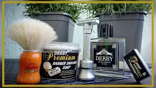 💈🐎 Derby Premium Shaving Soap, Derby Eau de Cologne, Pearl Flexi Razor, Derby Premium Blades 🐎💈