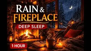 Cozy Night Fireplace & Rain 🌙 Deep Sleep Ambience (1 Hour) | Calmyra Nights