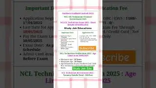 Northern Coalfield Limited (NCL)NCL CIL Technician (Trainee) Recruitment #2025 #recruitment