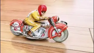 Schuco Moto-Drill 1006 Tin-litho motorcycle, antique clockwork toy, made in US Zone Germany, c. 1945