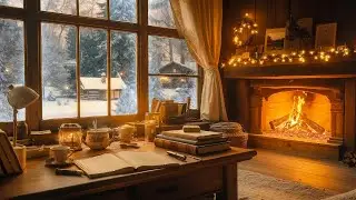 🔥 Relaxing Fireplace Ambience with Wind & Snow | Cozy Winter Cabin Night